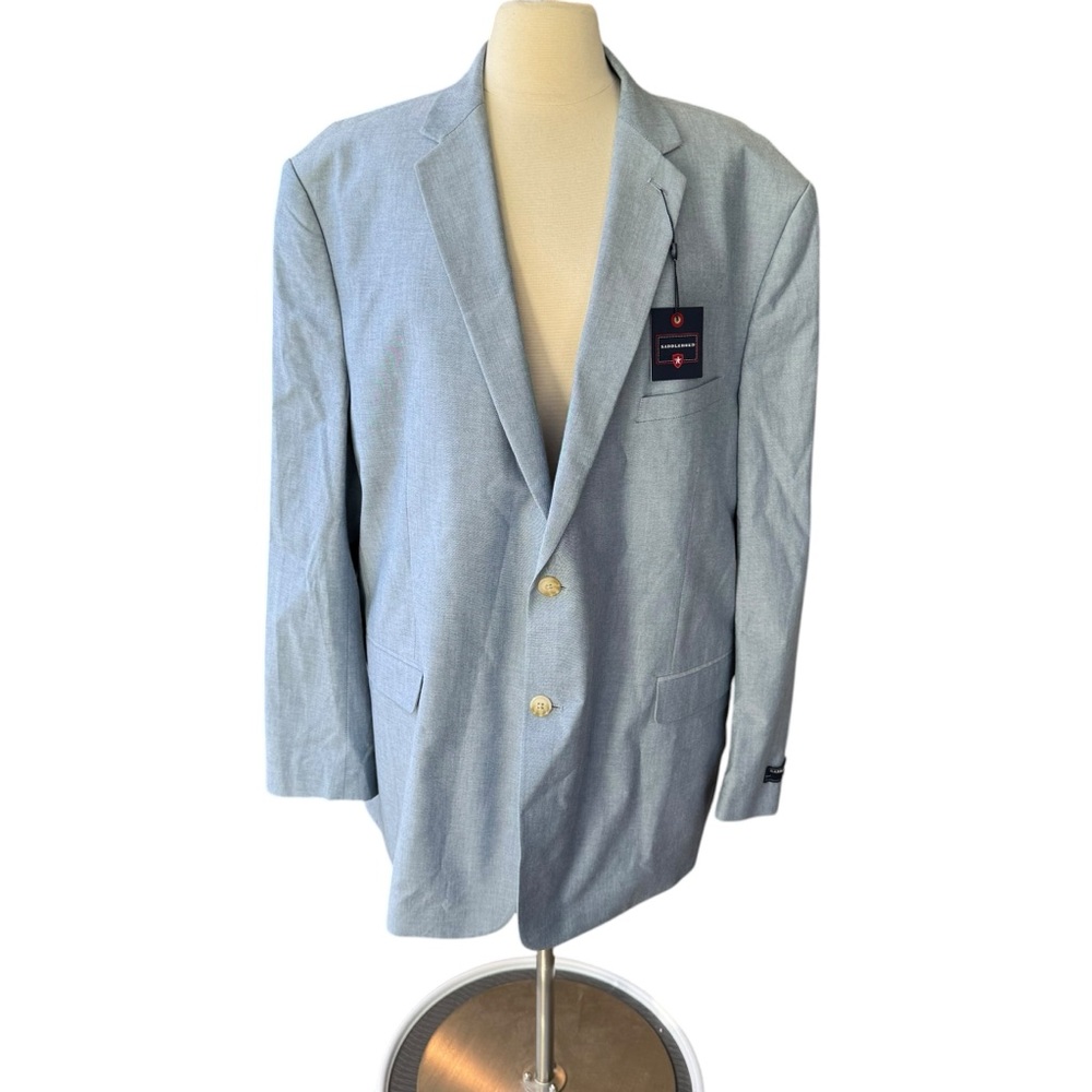 Saddlebred Sport Coat Blazer Mens 52R Blue Chambray 2 Button Cotton  NWT READ